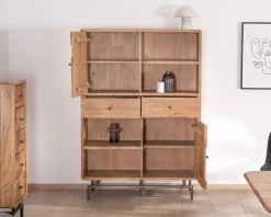 New Argentier design rétro en acacia et métal 