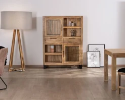 Sale Argentier en manguier et pieds métal "Manoha" portes motif stries réversibles Vaisselier|Vitrine Et Argentier