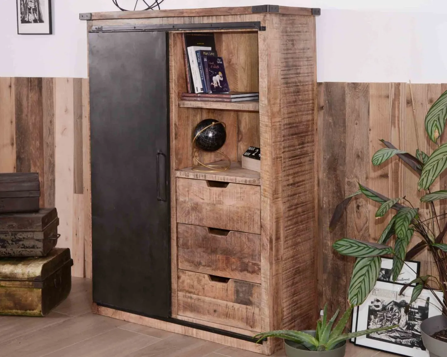 Sale Argentier industriel métal et bois "Caractère" Vitrine Et Argentier|Buffet Et Bahut