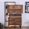 Outlet Armoire contemporaine avec LED "Mezzo" en bois métal et ciment Rangement|Bibliothèque