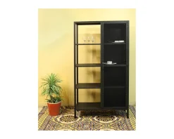 Clearance Armoire industrielle noire en métal 1 porte 4 étagères "Atelier" H.180 Vitrine Et Argentier|Etagère
