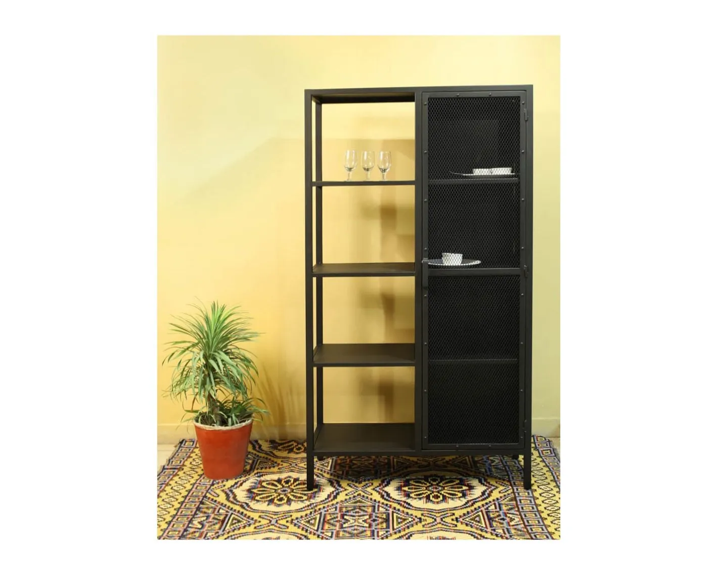 Clearance Armoire industrielle noire en métal 1 porte 4 étagères "Atelier" H.180 Vitrine Et Argentier|Etagère