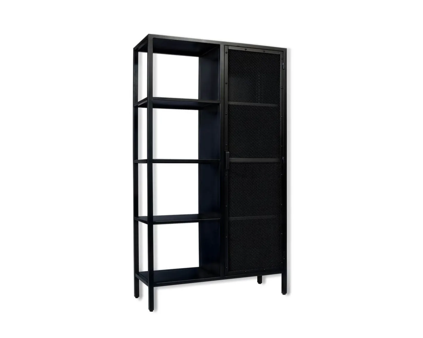 Clearance Armoire industrielle noire en métal 1 porte 4 étagères "Atelier" H.180 Vitrine Et Argentier|Etagère