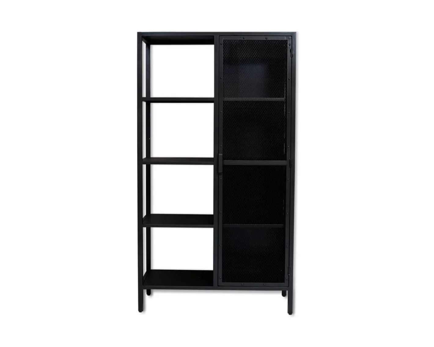 Clearance Armoire industrielle noire en métal 1 porte 4 étagères "Atelier" H.180 Vitrine Et Argentier|Etagère