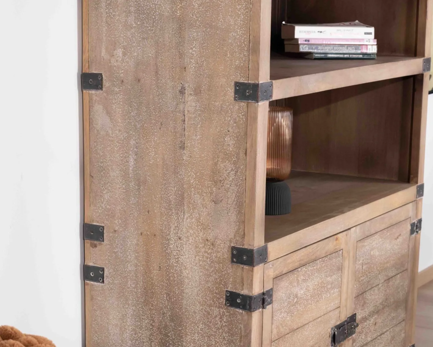 Hot Armoire ouverte style vintage avec 2 portes en bois et métal "Voyage" Bibliothèque|Buffet Et Bahut