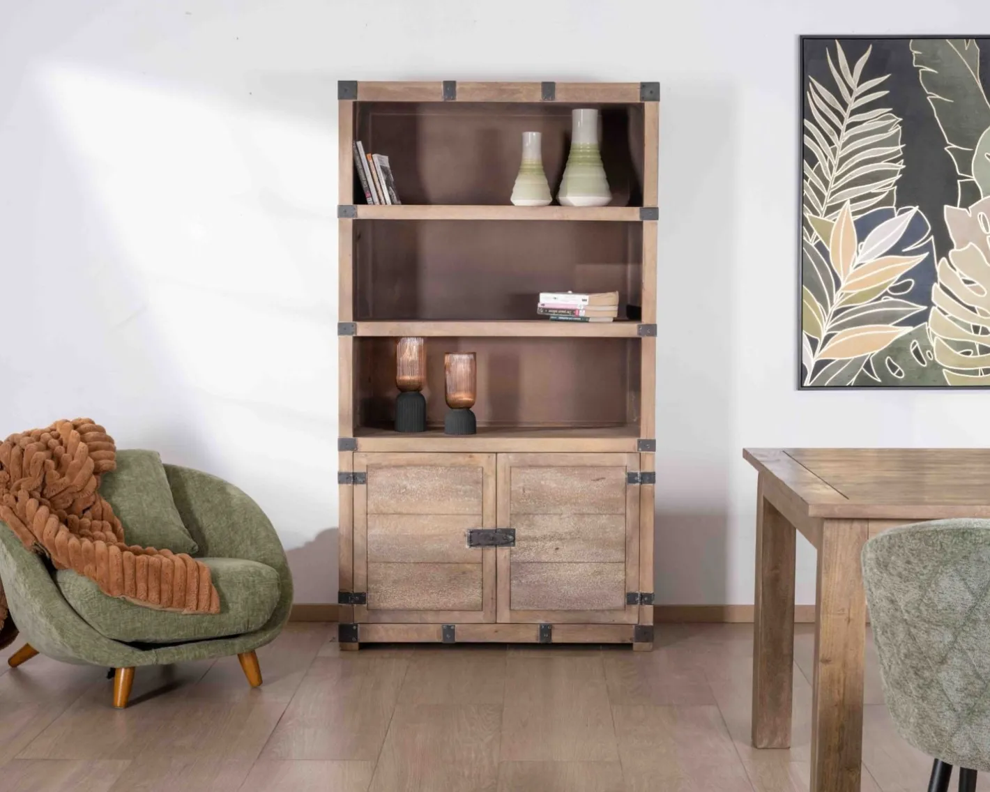 Hot Armoire ouverte style vintage avec 2 portes en bois et métal "Voyage" Bibliothèque|Buffet Et Bahut