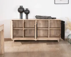 Outlet Bahut 180 cm en manguier design épuré japandi "Jappy" 4 portes Buffet Et Bahut