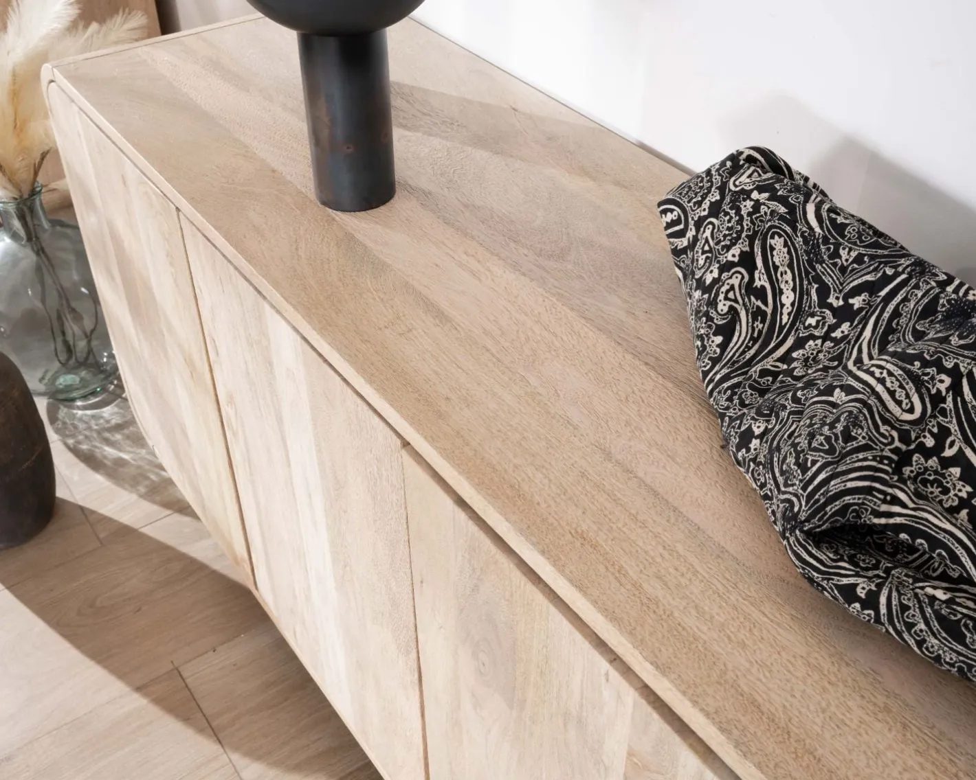 Outlet Bahut 180 cm en manguier design épuré japandi "Jappy" 4 portes Buffet Et Bahut