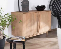 Sale Bahut contemporain en manguier massif 2 portes avec poignées intégrées arc de cercle "Cabure" Buffet Et Bahut