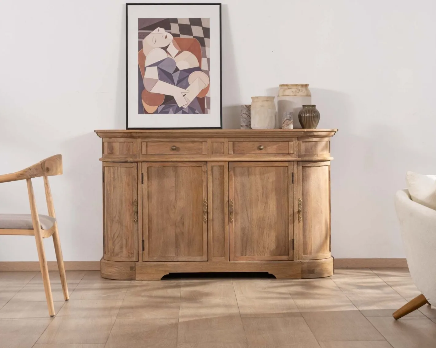 Hot Bahut en manguier massif avec bords arrondis 150 cm "Eglantine" Buffet Et Bahut