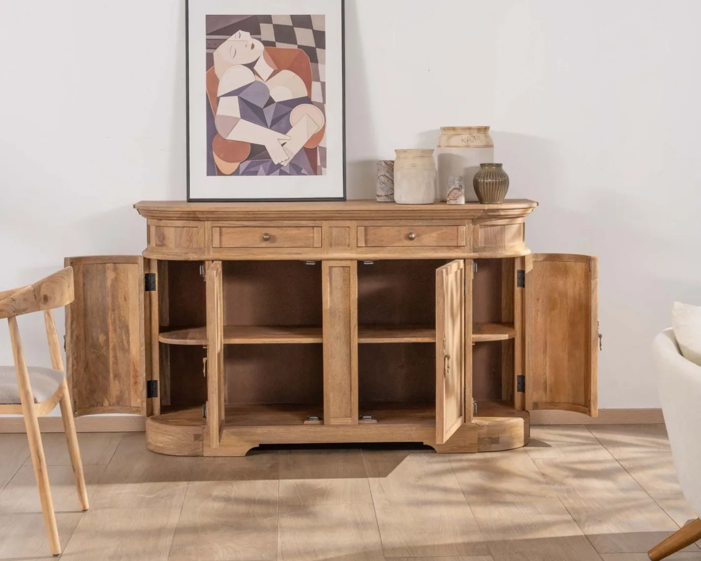 Hot Bahut en manguier massif avec bords arrondis 150 cm "Eglantine" Buffet Et Bahut