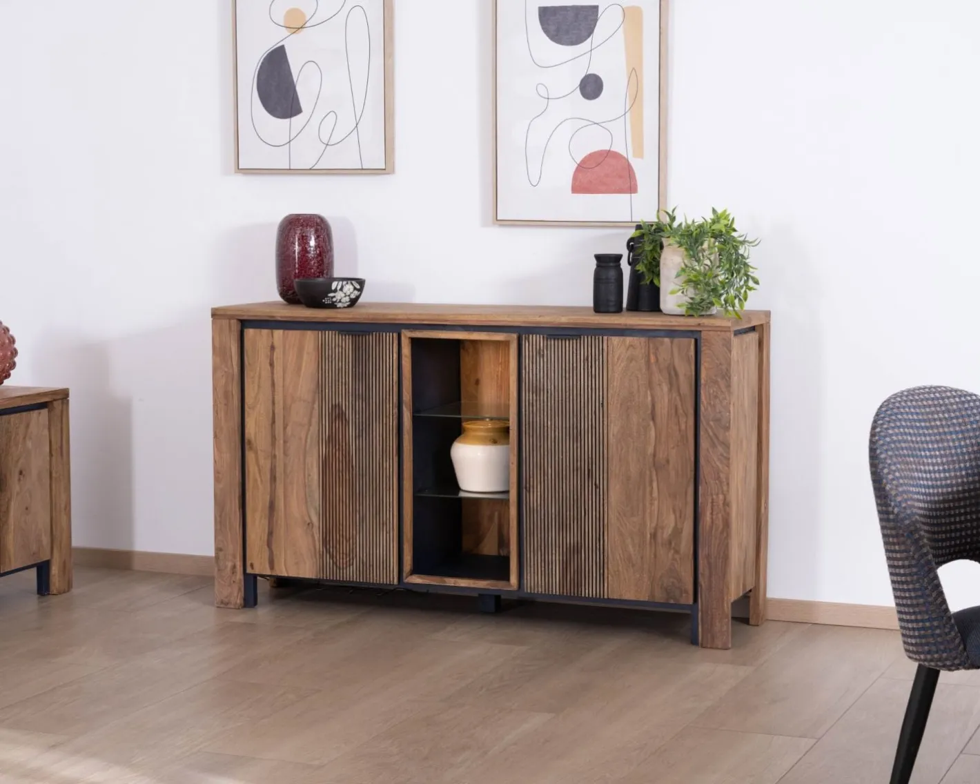 Online Bahut en palissandre et acacia "Enoa" avec étagères en verre Buffet Et Bahut