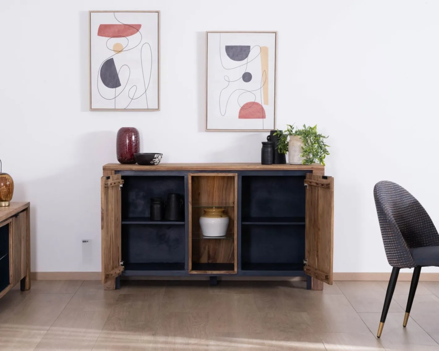 Online Bahut en palissandre et acacia "Enoa" avec étagères en verre Buffet Et Bahut