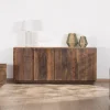 Discount Bahut 4 portes en bois recyclé et plateau marbre blanc "Mood" Buffet Et Bahut
