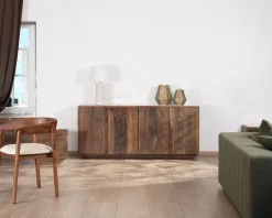 Discount Bahut 4 portes en bois recyclé et plateau marbre blanc "Mood" Buffet Et Bahut
