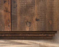 Discount Bahut 4 portes en bois recyclé et plateau marbre blanc 