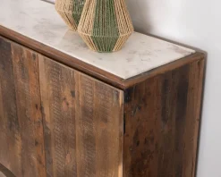 Discount Bahut 4 portes en bois recyclé et plateau marbre blanc 