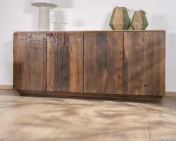 Discount Bahut 4 portes en bois recyclé et plateau marbre blanc 