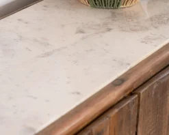 Discount Bahut 4 portes en bois recyclé et plateau marbre blanc 