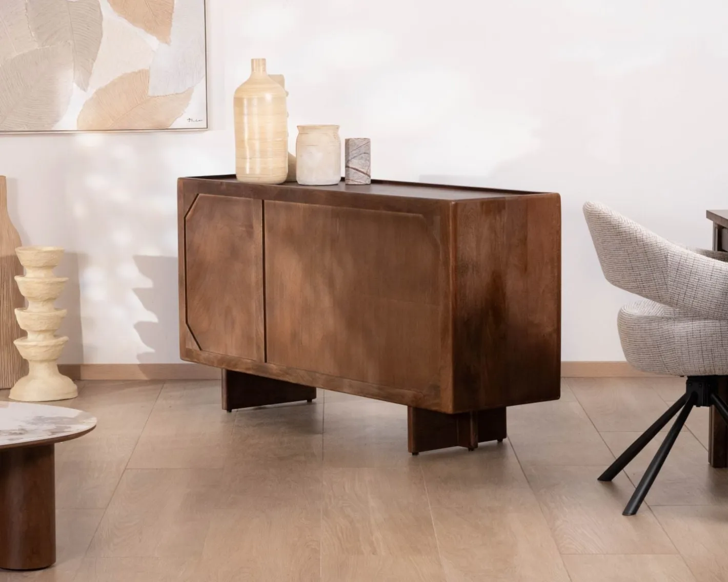 Bahut rétro en manguier massif avec tiroirs teinte noyer "Odessa" 150 cm Buffet Et Bahut