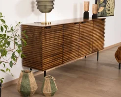 Sale Bahut rétro 4 portes en teck et manguier massif 183cm 