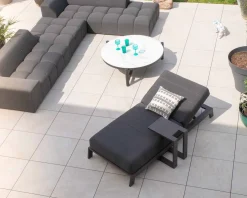 New Bain de soleil 90 cm de large en aluminium noir et matelas gris 
