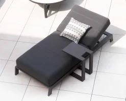 New Bain de soleil 90 cm de large en aluminium noir et matelas gris 