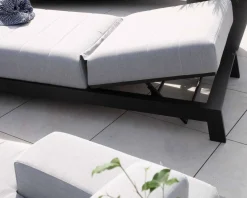 Hot Bain de soleil confort tissu Sunbrella gris clair structure aluminium noire "Terrasse" Bain De Soleil