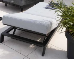 Hot Bain de soleil confort tissu Sunbrella gris clair structure aluminium noire "Terrasse" Bain De Soleil
