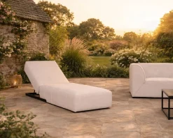 Online Bain de soleil design épuré en tissu crème avec surpiqures spécial extérieur "Sunset Bay" Bain De Soleil