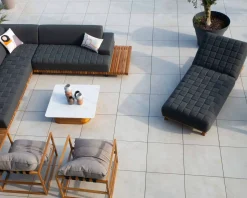 New Bain de soleil design tissu Sunbrella gris foncé et teck 