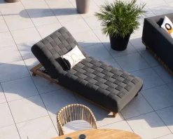 New Bain de soleil design tissu Sunbrella gris foncé et teck 