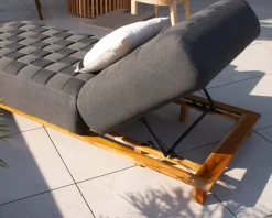 New Bain de soleil design tissu Sunbrella gris foncé et teck 