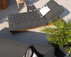New Bain de soleil design tissu Sunbrella gris foncé et teck 