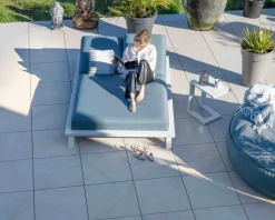 Best Bain de soleil double en tissu turquoise et aluminium blanc 