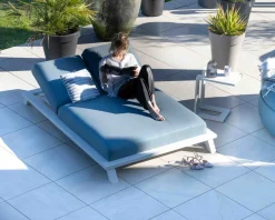 Best Bain de soleil double en tissu turquoise et aluminium blanc 