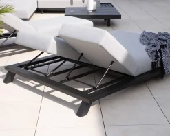 Online Bain de soleil double tissu Sunbrella gris clair structure aluminium noire 