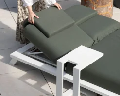 Discount Bain de soleil haut de gamme 2 places "Nusa Pedina" en tissu kaki et aluminium blanc Bain De Soleil