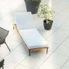 New Bain de soleil matelassé en teck, aluminium et tissu gris clair "Hélios" Bain De Soleil