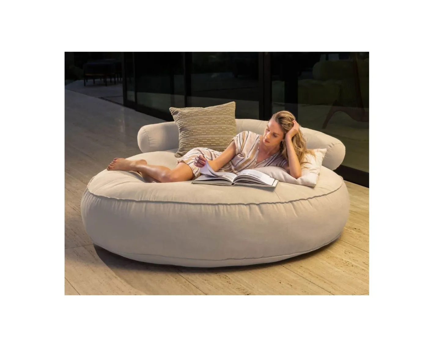 Clearance Bain de soleil rond et moelleux beige diamètre 1m80 "Saint Tropez" Bain De Soleil