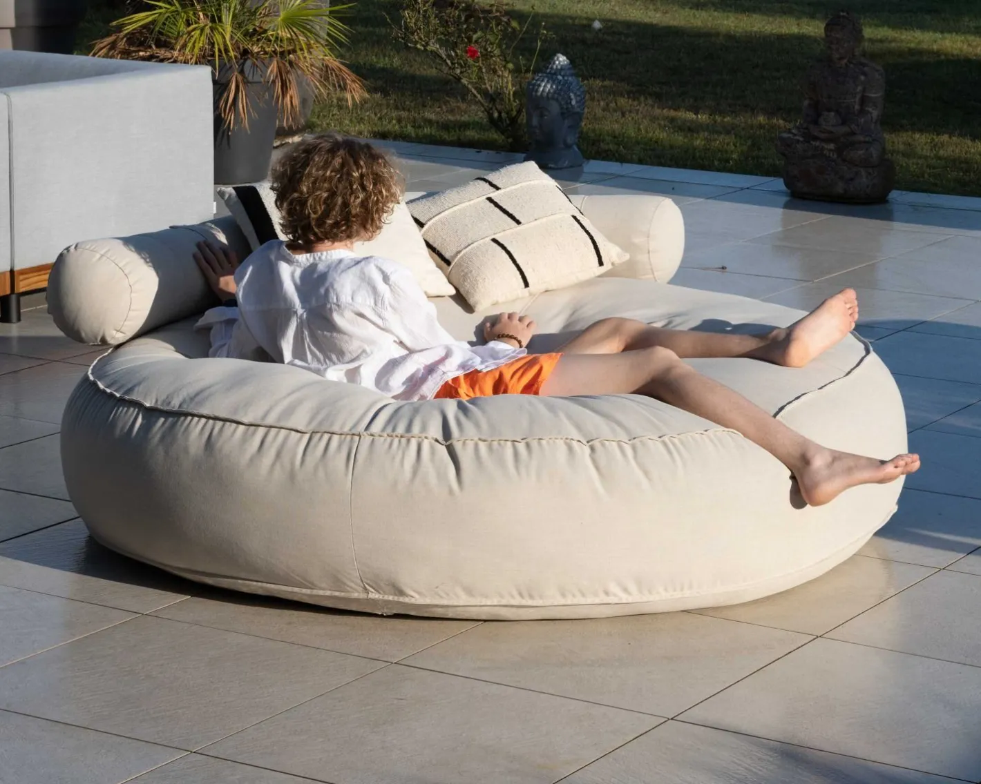 Clearance Bain de soleil rond et moelleux beige diamètre 1m80 "Saint Tropez" Bain De Soleil