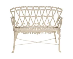 Banc de jardin esprit rétro en fonte esprit fer forgé blanc vieilli
