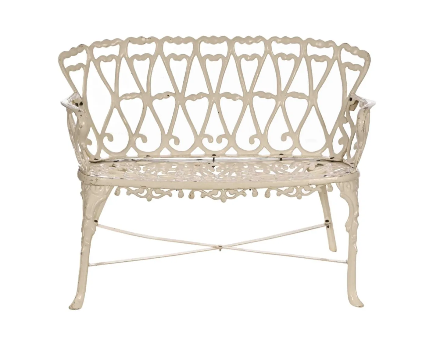 Banc de jardin esprit rétro en fonte esprit fer forgé blanc vieilli "Gardénia" 1m Décoration