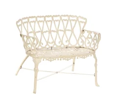 Banc de jardin esprit rétro en fonte esprit fer forgé blanc vieilli