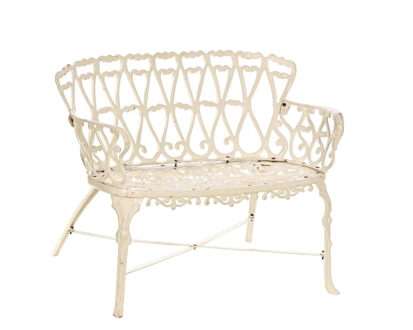 Banc de jardin esprit rétro en fonte esprit fer forgé blanc vieilli "Gardénia" 1m Décoration