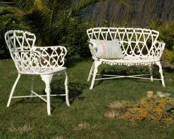 Banc de jardin esprit rétro en fonte esprit fer forgé blanc vieilli