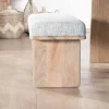 Sale Banc élégant et confortable 120cm en manguier et assise rembourrée tissu gris chiné "Maestro" Banc