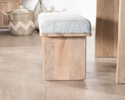 Sale Banc élégant et confortable 120cm en manguier et assise rembourrée tissu gris chiné "Maestro" Banc