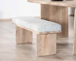 Sale Banc élégant et confortable 120cm en manguier et assise rembourrée tissu gris chiné 