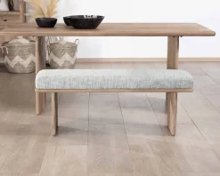 Sale Banc élégant et confortable 120cm en manguier et assise rembourrée tissu gris chiné 